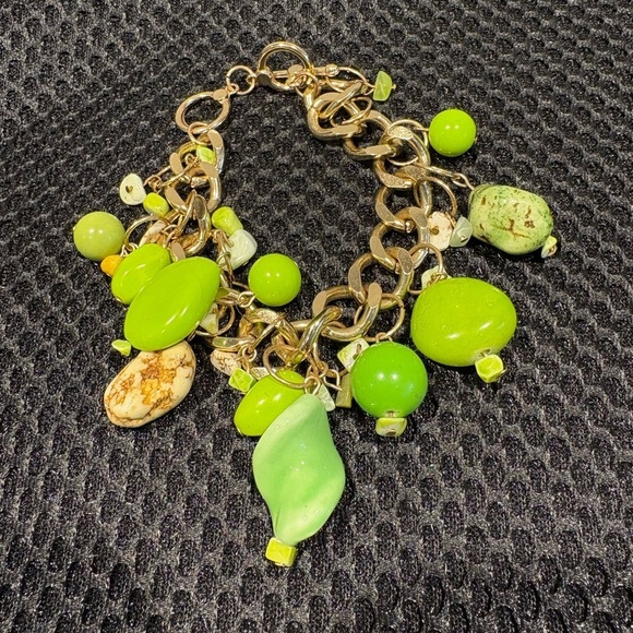 Chunky Chic Gold Tone Bracelet with Lime Green Charms - Picture 7 of 8